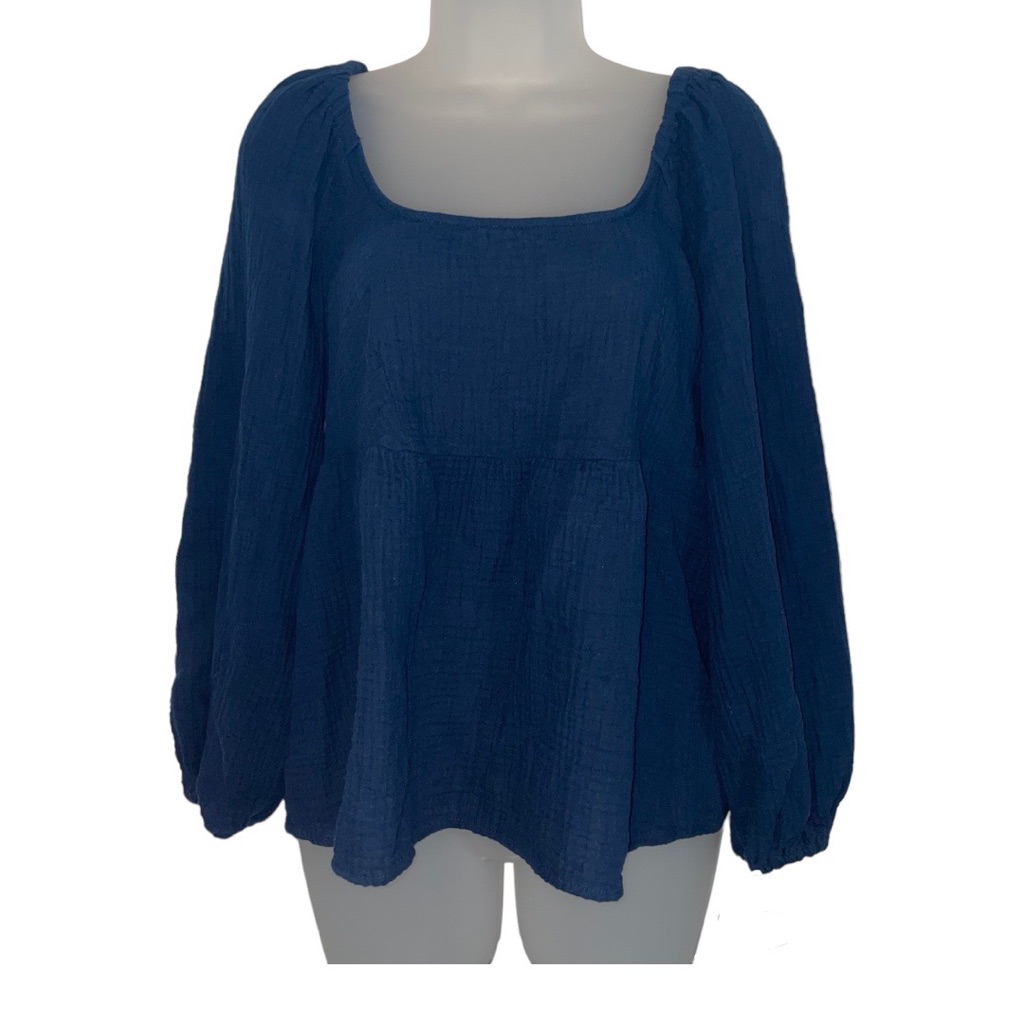 Universal Thread Navy Blue Balloon Sleeves Square Neck Line S